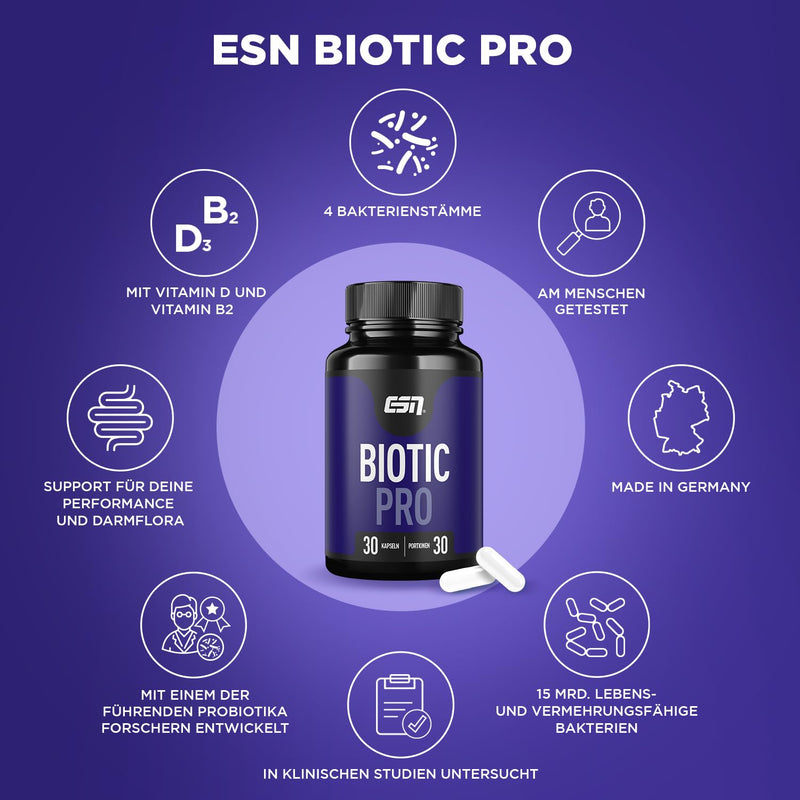 ESN Biotic Pro, 30 capsules for intestinal flora, 4 clinically studied bacterial strains, 30 pieces (pack of 1) - NewNest Australia
