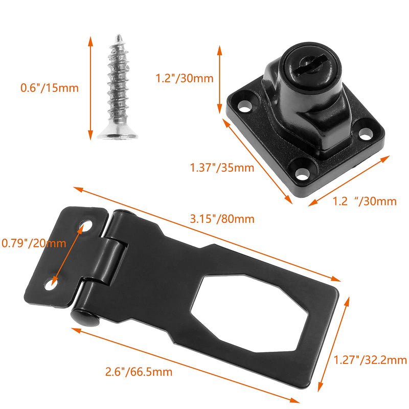 Jiozermi 2 Packs 2.5 Inch Hasp Locks with Keys, Stainless Steel Hasp Latches, Twist Knob Keyed Locking Hasp for Cabinet Small Door, Flat Black - NewNest Australia
