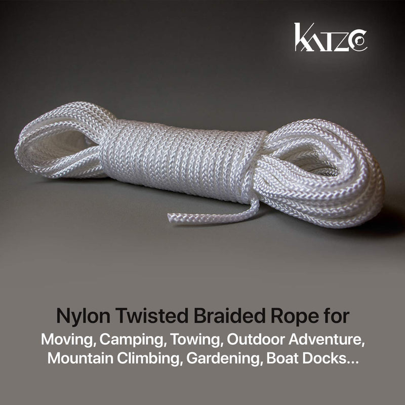 Katzco Nylon Twisted Braided Rope - 3/16 Inch x 100 Foot Anchor Rope - for Moving, Camping, Towing, Outdoor Adventure, Mountain Climbing, Gardening, Boat Docks - NewNest Australia