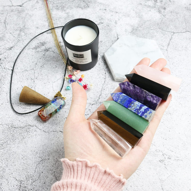 Nvzi Healing Crystal Wands, Crystal Towers, Orgone 7 Chakra Necklace with Premium Gift Box, 7 Chakra Crystals and Healing Stones Set, Crystals for Beginners Kit, Wiccan Crystals - NewNest Australia