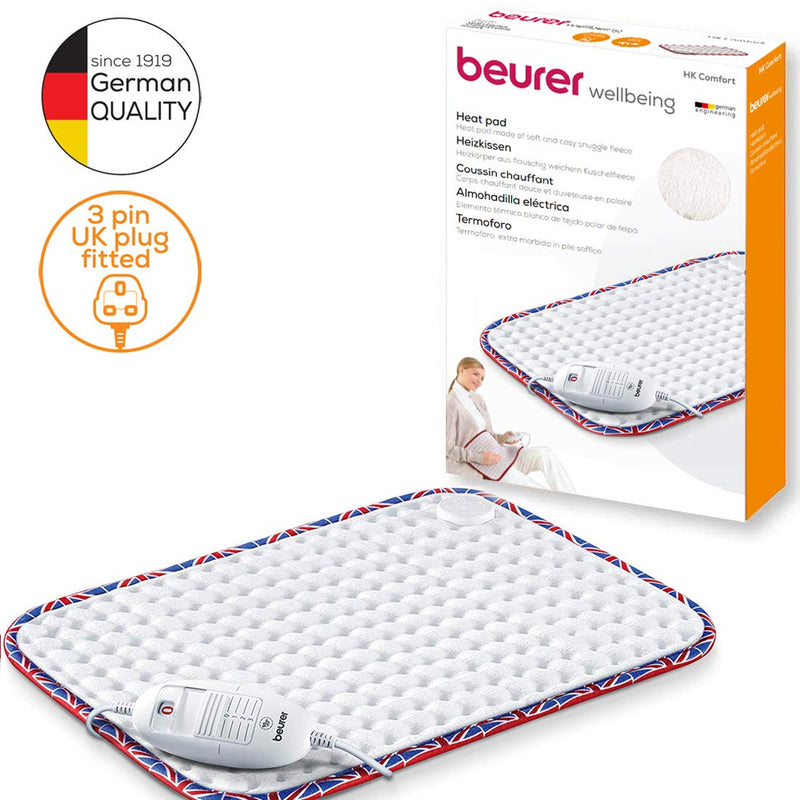 Beurer HK-UK Heat Pad | Electric heat pad for relaxation | 3 electronically regulated temperature settings | Machine-washable | Automatic switch-off | Union Jack trim single - NewNest Australia