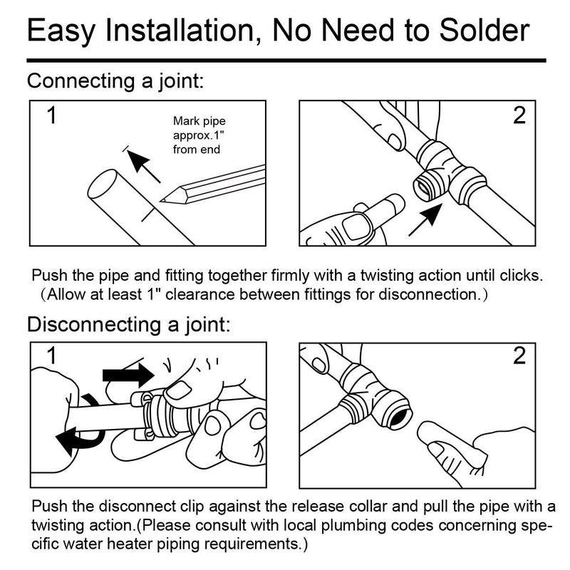 SUNGATOR Push Straight Shut Off, 6-Pack Water Stop Valve 1/2" Ptc x 3/8" Compression with Disconnect Clip, Push-to-Connect, PEX, Copper, CPVC, PE-RT, 1/4 Turn ON/Off, Lead Free Brass 6 Pack - NewNest Australia