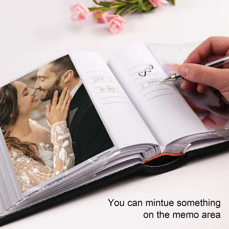 Vienrose Photo Album 4x6 100 Pockets Linen Frame Cover with Memo Areas Photobook Large Capacity Pictures Book for Wedding Family Baby Vacation Black - NewNest Australia