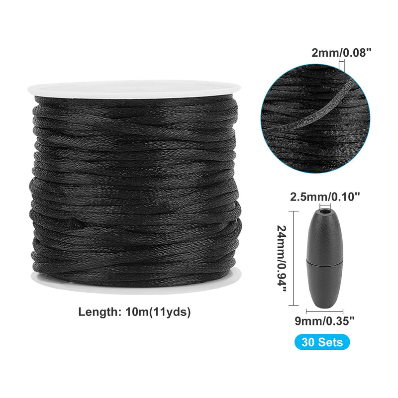 PH PandaHall Break Away Safety Clasp Buckle, 30 Set Black 24mm Plastic Barrel Connectors with 10m 2mm Nylon Braided String Cords for Necklaces Bracelets Lanyards Jewelry DIY Craft Making - NewNest Australia