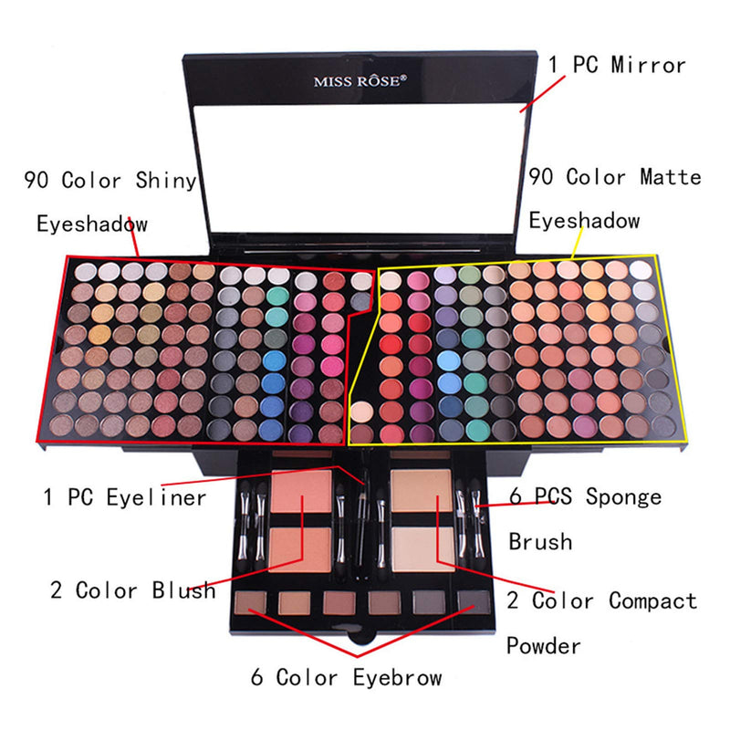 Chikanb 180 Colors Professional Matte All In One Makeup Kit Palette, Combination with Waterproof Eyeshadow Blush Lip Gloss Eyebrow Powder Concealer, Pigments Palette Shimmer Powder Daily Cosmetic Set E57#004N - NewNest Australia