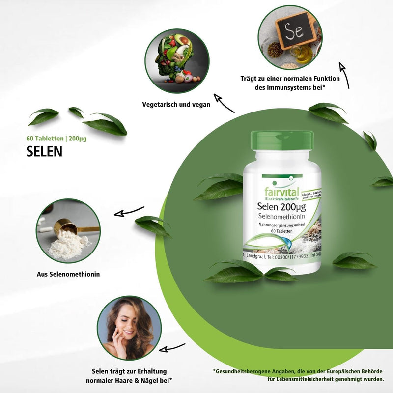 Fairvital | Selenium 200µg tablets from selenomethionine - HIGH DOSE - 60 tablets - thyroid - NewNest Australia