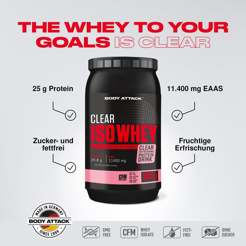 Body Attack Clear Iso Whey - Ice Tea Peach Flavor - 900 G - Made In Germany - Refreshing, Clear Whey Protein Isolate - 24 G Protein And 11,400 Mg Eaas Per Iso Whey Shake, Sugar & Fat Free - NewNest Australia