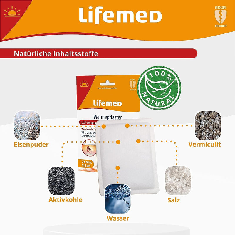 Lifemed Heat Plasters For Back, Shoulders And Neck - Pain Plasters For Back Pain, Regular Pain - Heat Pad, Heat Belt - No Drug Active Ingredient (8 Plasters) - NewNest Australia