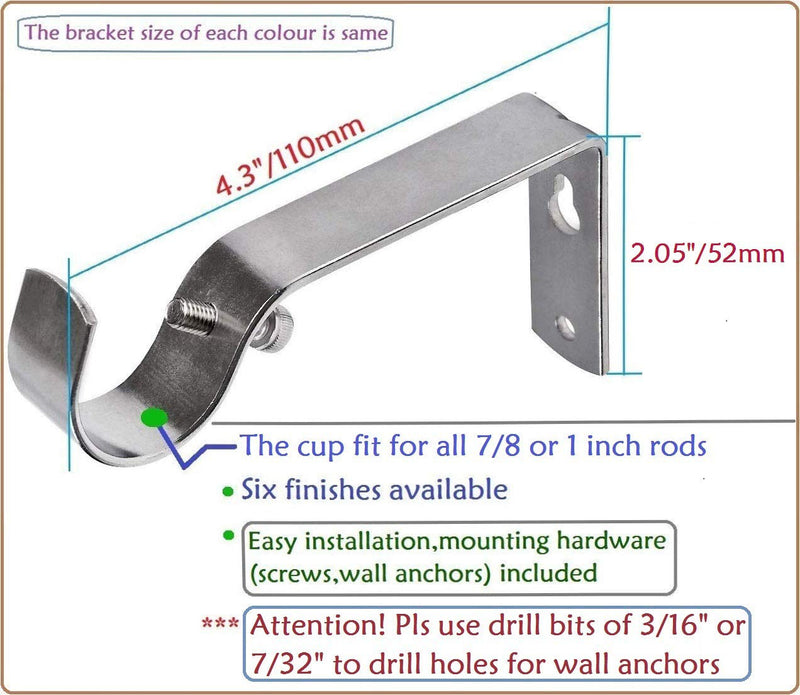 Fix Curtain Rod Bracket Set of 4 for 7/8 Or 1 Inch Rods - Black For 7/8 Or 1 Inch Rod//Set of 4 - NewNest Australia