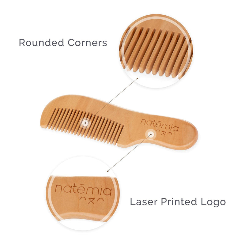 Natemia Wooden Baby Hair Brush and Comb Set for Newborns and Toddlers - Ideal for Cradle Cap Set of 2 - NewNest Australia