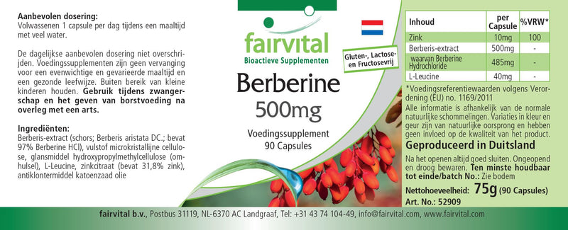 Fairvital | Berberine 500mg - HIGH DOSE - Berberine HCl + Zinc - Berberis aristata - VEGAN - 90 capsules - NewNest Australia