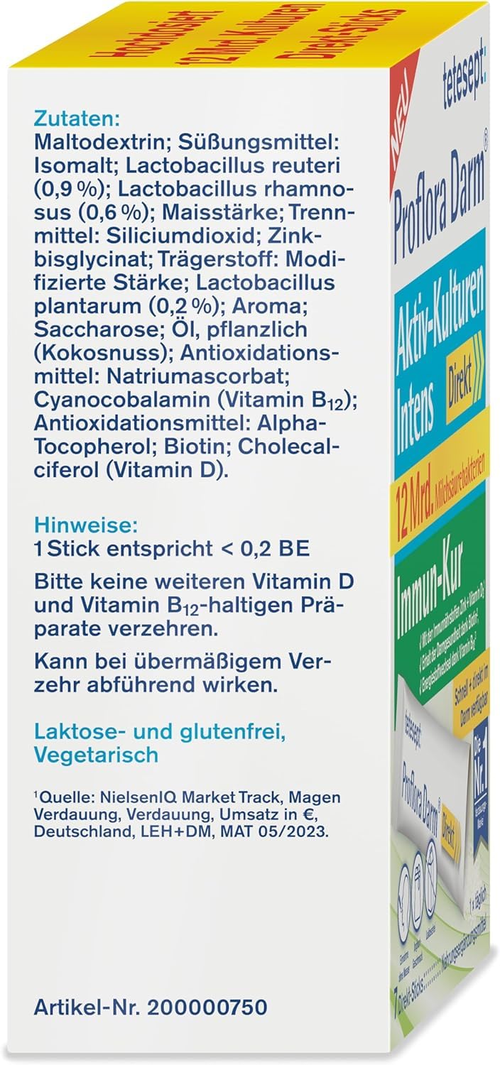 tetesept Proflora Intestinal Active Cultures Intens - dietary supplement with 12 billion lactic acid bacteria, zinc and vitamins - 5 x 7 direct sticks - NewNest Australia