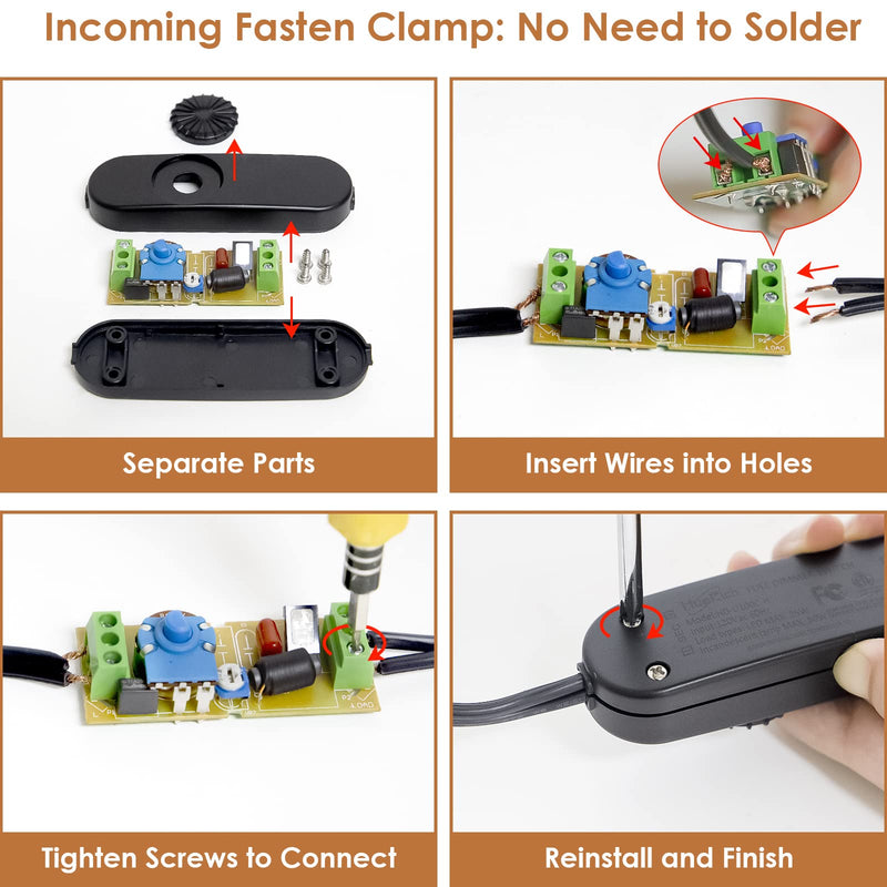 Inline Lamp Switch 2 Pack, Full Range Rotary Dimmer Switch, Black Cord Switch Replacement for Table Lamp, Floor Lamp, Pendant Light, Works with Dimmable LED, Incandescent, Halogen Bulbs - NewNest Australia