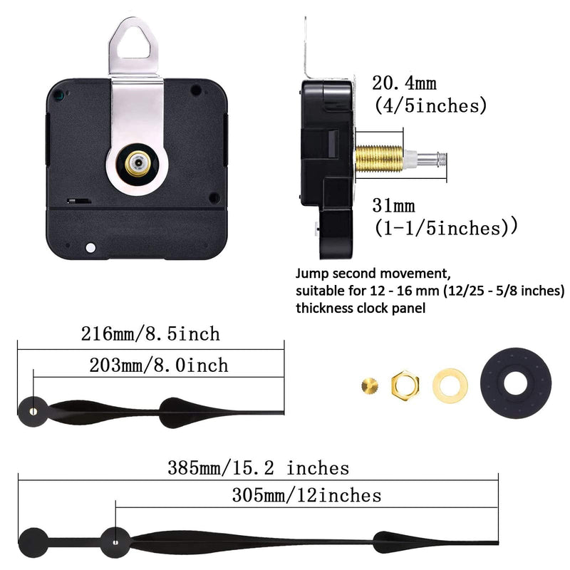 High Torque Quartz Clock Movement Clock Replacement Mechanism with 12 Inch Long Spade Hands for DIY Clock (Black, Shaft Length 1-1/5 inches/ 31 mm Shaft Length) Black Shaft Length 1-1/ 5 inches/ 31 mm Shaft Length - NewNest Australia