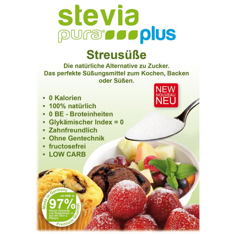 stevia pura | Pure stevia extract powder - white stevioside extract - highly concentrated sweetener from the stevia plant | 100% Stevia of which Reb-A 60% WITHOUT additives - WITHOUT sugar | 100 g can with measuring spoon 100 g (pack of 1) - NewNest Australia