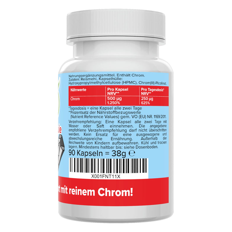 Chromium capsules - 500 µg - high dosage - quality from Germany - chromium picolinate without additives - vegan - laboratory tested - small capsules instead of tablets - blood sugar level & metabolism - Vitamineule® - NewNest Australia