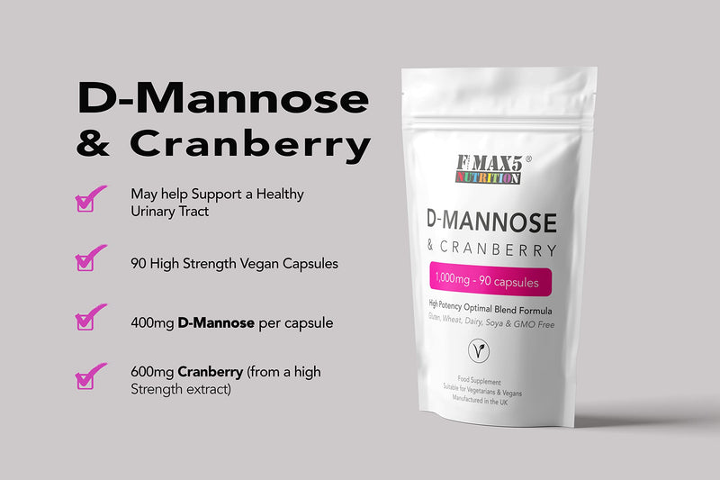 D-Mannose & Cranberry Capsules 1,000mg - 90 Capsules - Urinary Tract & Bladder Support - High Strength Blend - Allergen Free - Not Mannose Tablets or Powder - Made in the UK - NewNest Australia