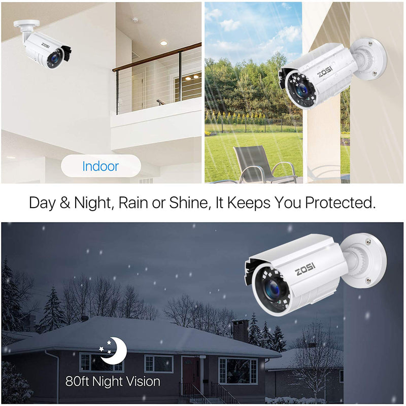 ZOSI 2MP HD 1920TVL Outdoor Indoor Security Camera 1080p (Hybrid 4-in-1 HD-CVI/TVI/AHD/960H Analog CVBS), 24PCS LEDs, 80ft IR Night Vision, Weatherproof Surveillance CCTV Bullet Camera 1 Camera - NewNest Australia