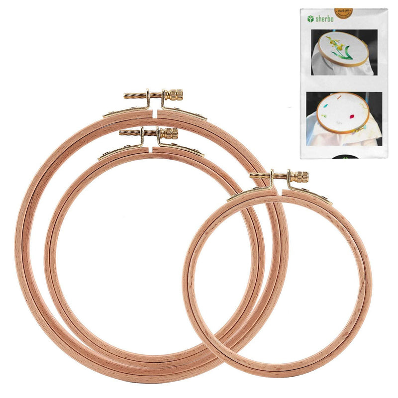 Sherbo 3 Pieces Beech Wood Embroidery Hoops Set by 7 Inch to 9 Inch Circle Hoop Ring Cross Stitch Cotton for DIY Embroidery Floss Starter of Sewing Art Kits Crafts (BeechHoop 7-9) BeechHoop 7-9 - NewNest Australia