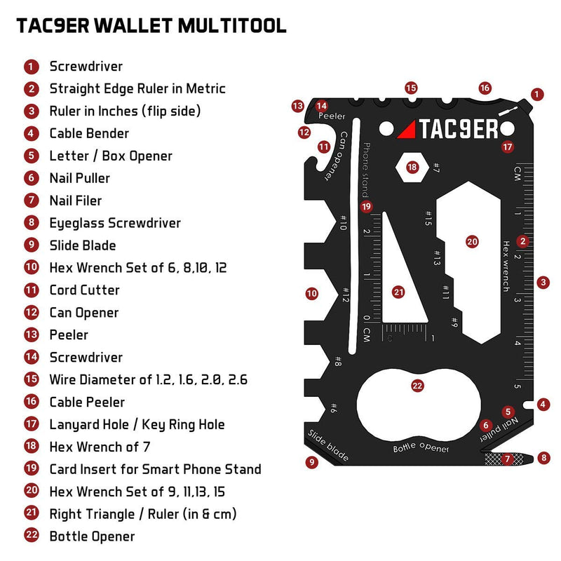 TAC9ER 22-in-1 Wallet Multitool Credit Card Sized Survival Tool Fits in a Pocket EDC Rescue Gear for Quick Fixes - NewNest Australia