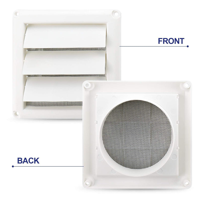 Funmit 4" Louvered Vent Cover for Exterior Wall Vent Hood Outlet Airflow Vent Dryer Air Vent with Screen Includes 4 Screw for Easy Installation (White) 4" Dryer vent cover - NewNest Australia