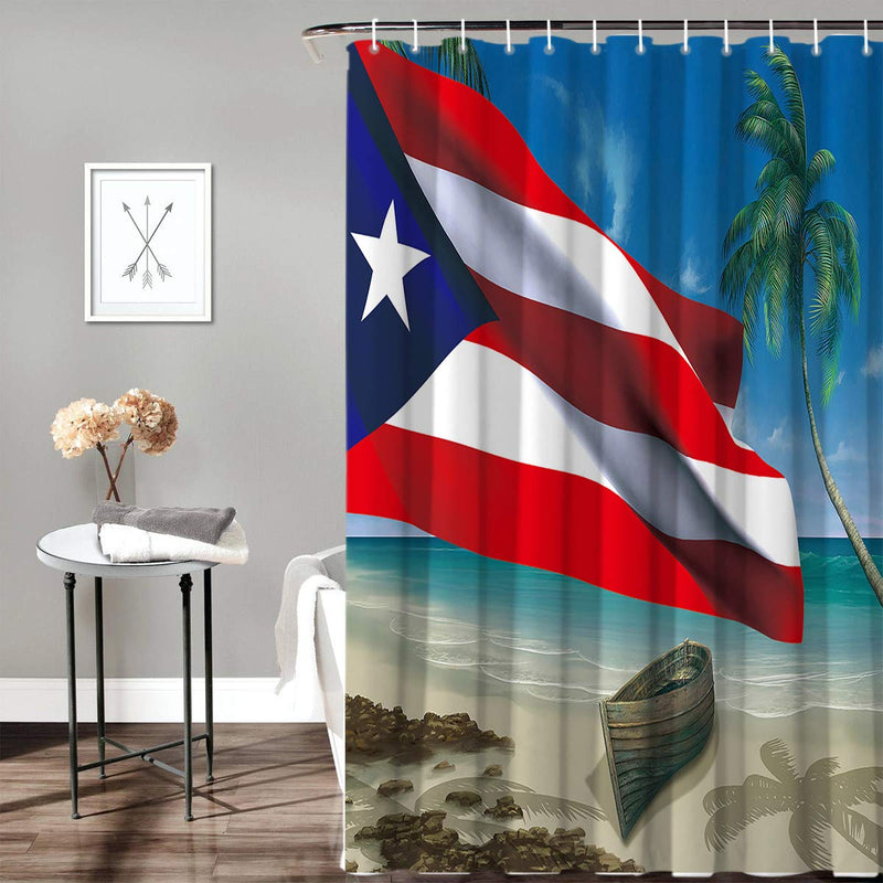 Z&L Home Ocean Beach Puerto Rico Flag Shower Curtains for Bathroom Decor Coastal Boat Polyester Fabric Waterproof Bath Curtain Set with Hooks 60×72Inch 60" W By 72" L National Flagzlh0211 - NewNest Australia