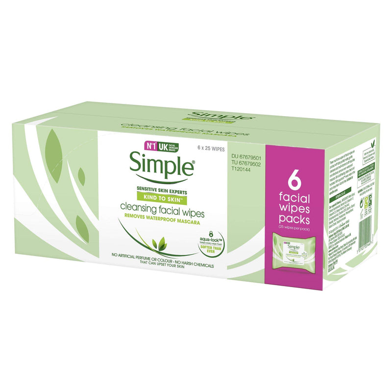 Simple Kind to Skin Cleansing UK's #1 facial skin care brand* Facial Wipes for sensitive skin 25 pc pack of 6 - NewNest Australia