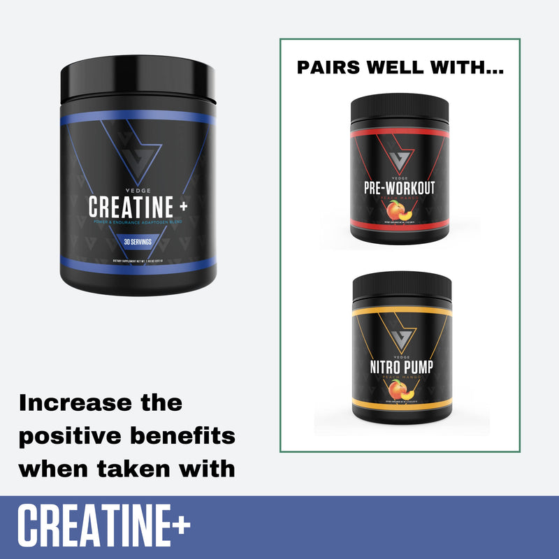 Vedge Nutrition Creatine + | Vegan Plant-Based Creatine Monohydrate Powder | Energy, Performance & Function | Ergogenic Aids for Athletes | Unflavored, 30 Servings - NewNest Australia