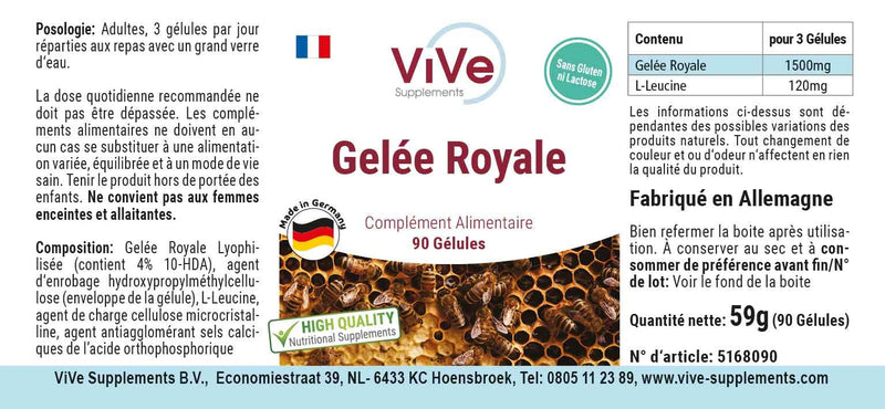Royal Jelly 500 Mg - 90 Capsules - Standardized To 4% 10-Hda - High Quality According To Iso Standard - Gently Freeze Dried Quality From Germany By Vive Supplements - NewNest Australia
