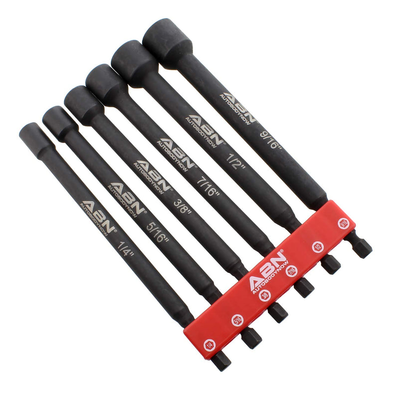 ABN Impact Nut Driver Tool Set - 6pc SAE 6 IN Long Shank Nut Driver Bits Magnetic Tip Sockets, 1/4 IN Hex Shank 6 Piece SAE Set - NewNest Australia