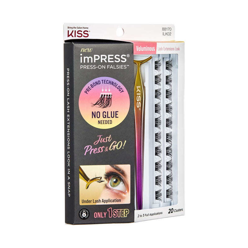 KISS imPRESS Press-On Falsies Eyelash Clusters Kit, Voluminous, Black, Fuss Free, Invisible Band, Natural, 24 Hours, No Damage, No Sticky Residue, Gorgeous, Flawless, Quick & Easy | 20 Clusters - NewNest Australia