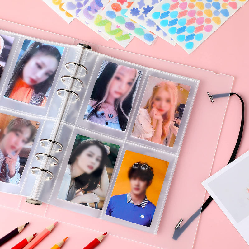 Kpop Photocard Holder Book Photocard Sleeves with Kpop Photocard Korean Stickers, A5 Binder Photocard Album 6 Ring Photocard Binder Card Protectors Sleeve Pages, 100 Cards, for 2 x 3 Inch Photocard - NewNest Australia