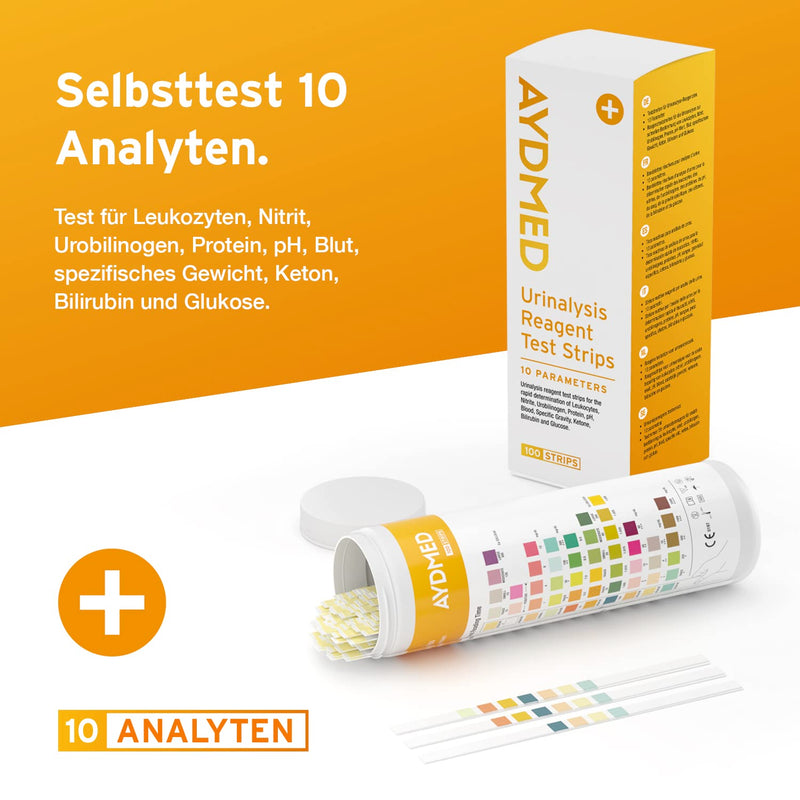 100 X Aydmed Urine Analysis Test Strips 10 Parameters Urine Test Strips For Leucocytes, Nitrites, Urobilinogen, Protein, Ph, Blood, Specific Weight, Ketones, Bilirubin And Glucose - NewNest Australia