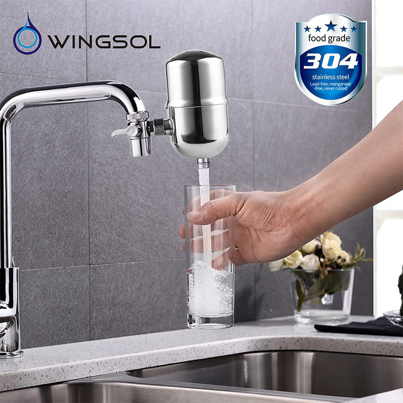 WINGSOL Faucet Water Filter 304 Stainless-Steel Reduce 99.6% Lead & Odor 50% Arsenic, 320-Gallon, High Flow,Food Grade, Improve Taste, Faucet Filter-1 Filter Included - NewNest Australia