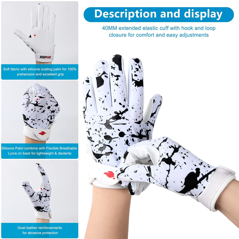 RSPGO Kids Football Gloves Youth Enhanced Grip Silicone Wide Receiver Gloves Friesian Cattle Youth XS/S(5.5in-6in) - NewNest Australia