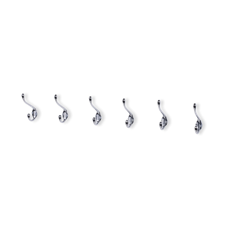 NewNest Australia - brightmaison 6 Pack Heavy Duty Dual 3.5inch Coat Hooks Wall Mounted with 24 Screws Retro Double Hooks Utility Black Hooks for Coat, Scarf, Bag, Towel, Key, Cap, Cup, Hat (Chrome) 