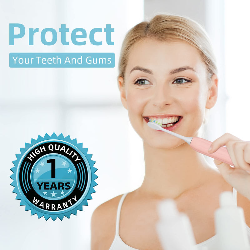 7AM2M Sonic Electric Toothbrush for Adults and Kids, One Charge for 90 Days, with 6 Brush Heads, 5 Modes with 2 Minutes Build in Smart Timer, Roman Column Handle Design (Pink) Pink - NewNest Australia