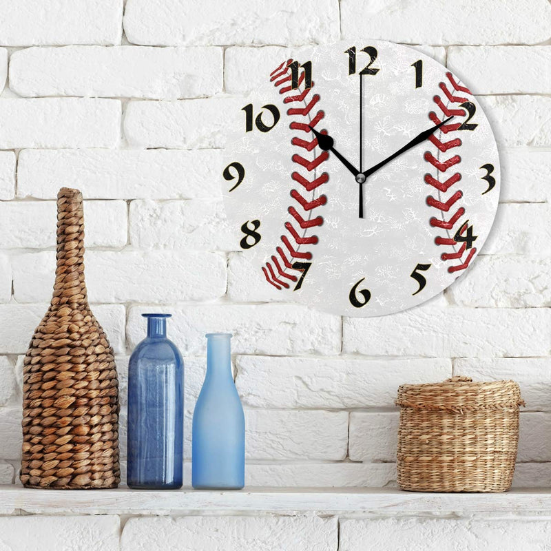 NewNest Australia - Cute Arabic Numeral Design Baseball Silent Non Ticking Round Wall Clock Battery Operated Vintage Design Oil Painting Home Office School Decor Dual Use Art Clock 9.45 Inch Blue9 