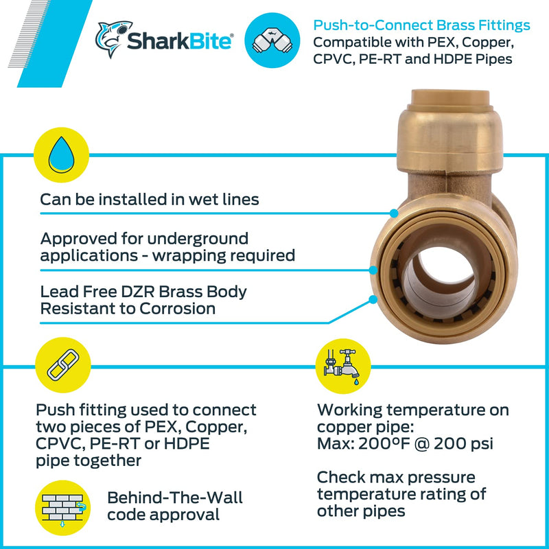 SharkBite U412LFA Plumbing Fitting, 3/4 inch x 3/4 inch x 1/2 inch, Brass - NewNest Australia