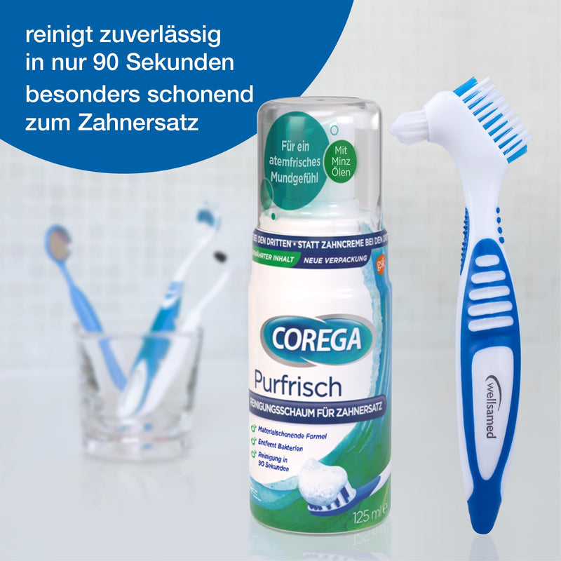 Wellsamed economy set with denture brush and COREGA Purfrisch cleaning foam for the third teeth (plastic) plastic - NewNest Australia