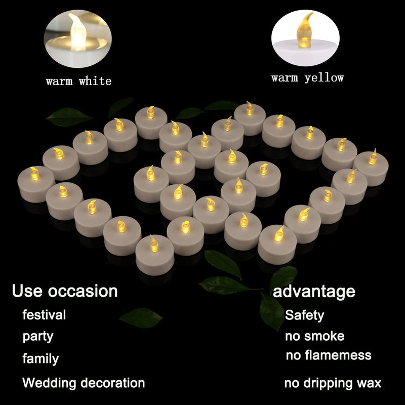 JUNPEI 24Pack Battery Tea Lights - LED Tea Lights Realistic and Bright Flickering Holiday Gift Operated Flameless LED Tea Light for Seasonal & Festival Celebration Warm Yellow Lamp Battery Powered J-01,24pack Warm Yellow - NewNest Australia