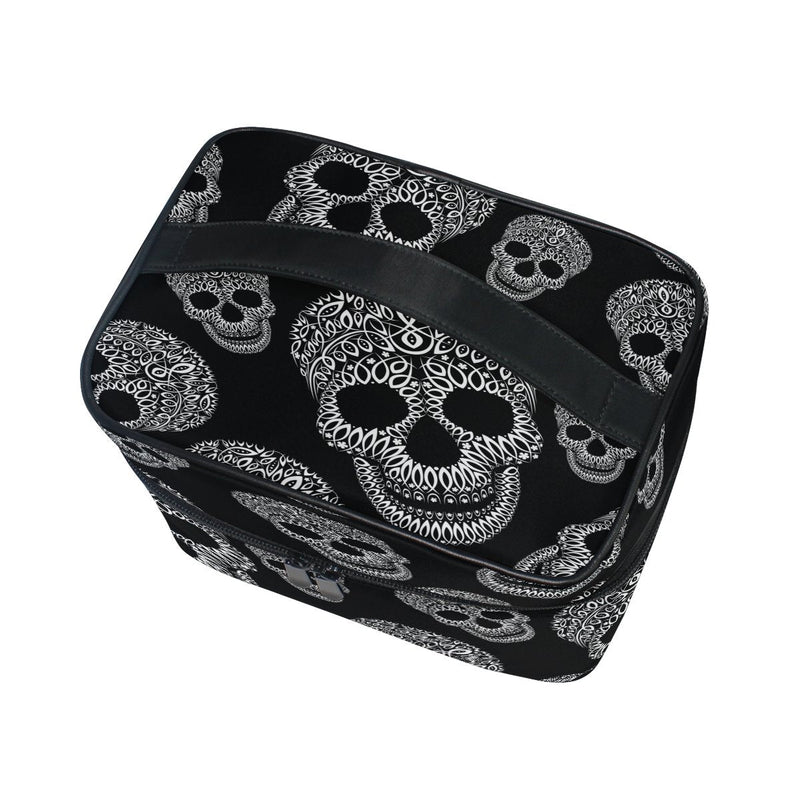 Makeup Bag, Skull Print Cosmetic Toiletry Storage Organiser Case Large Travel Handle Personalised Pouch with Compartments for Teenage Girls Women Lady Black Colour 021 - NewNest Australia