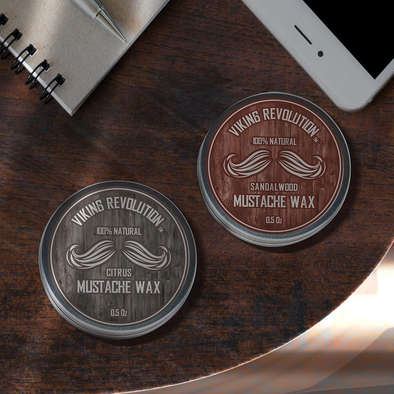 Viking Revolution Mustache Wax, Pack of 2 - Beard & Mustache Wax for Men - Strong Hold Helps Tame & Style (Citrus & Sandalwood, Pack of 2) Sandalwood, Citrus - NewNest Australia