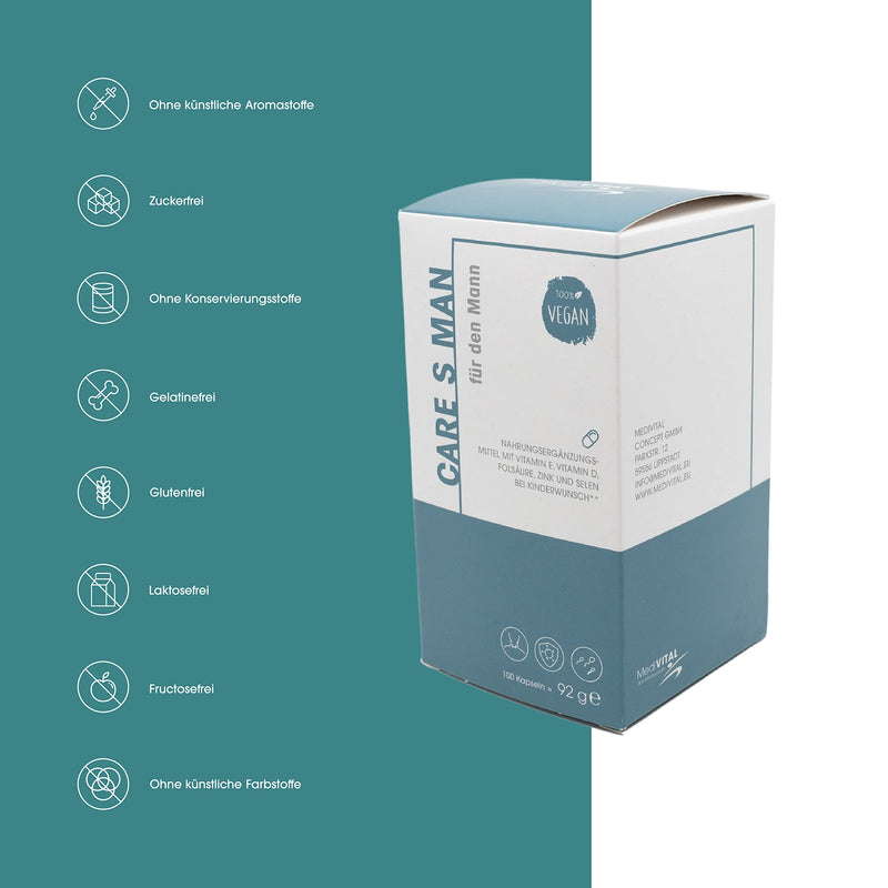 CARE S Kinderwunsch Mann capsules VEGAN - increase sperm production and increase fertility with folic acid, zinc, selenium, L-carnitine, L-arginine & vitamins - NewNest Australia