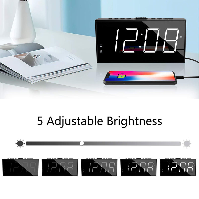 NewNest Australia - Digital Alarm Clocks,Digital Clock LED Large Number Display,Alarm Clock USB Charger,Dimmer,AC Powered/Battery Backup,Easy Set Loud Alarm Clock Phone Charger for Bedroom Kids Heavy Sleepers Elderly 