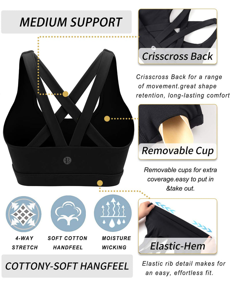 RUNNING GIRL Sports Bra for Women, Criss-Cross Back Padded Strappy Sports Bras Medium Support Yoga Bra with Removable Cups B-black - NewNest Australia