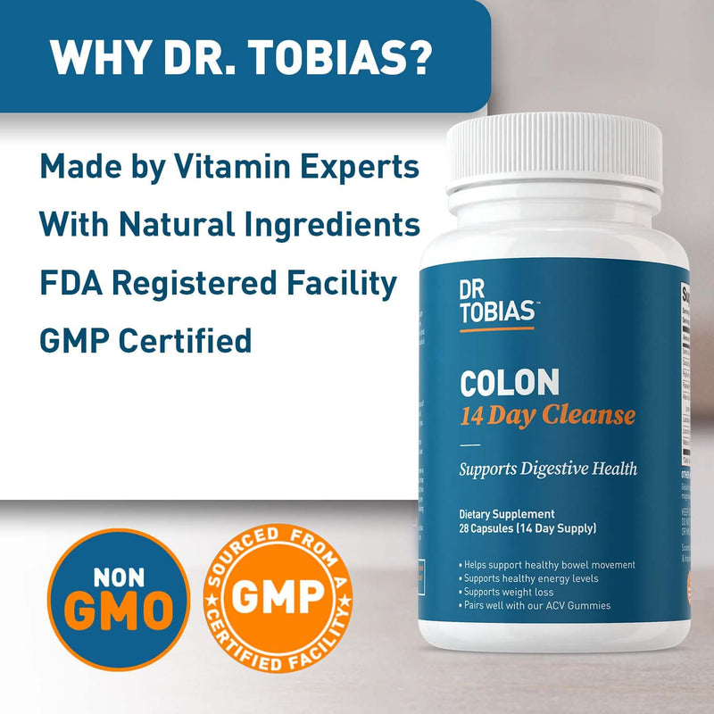 Dr. Tobias Colon 14 Day Cleanse, Supports Healthy Bowel Movements, Colon Cleanse Detox, Advanced Cleansing Formula with Fiber, Herbs & Probiotics, Non-GMO, 28 Capsules (1-2 Daily) 28 Count (Pack of 1) - NewNest Australia