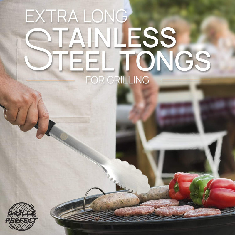 NewNest Australia - Extra Long Stainless Steel Tongs For Grilling - Heavy Duty Metal BBQ Utensil, Gas & Charcoal Barbecue Cooking, Chef Kitchen Food Serving Grill Tools (XL 16 Inch) Silicone Handle Meat Grabbing & Frying 