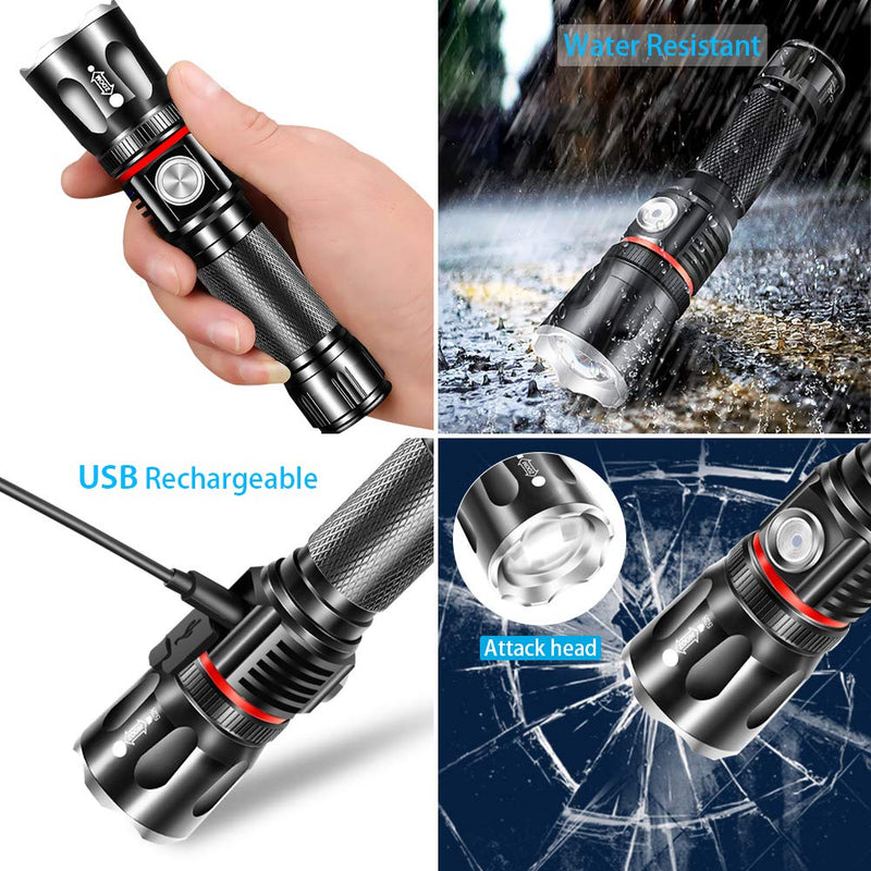 Rechargeable Flashlight, Magnetic Flashlight with 360 ° COB Work Light, Water Resistant, Zoomable, 4Modes, iToncs Portable Ultra Brightest LED Flashlights for Emergency Hiking Repairing (2 Pack) 2packs - NewNest Australia