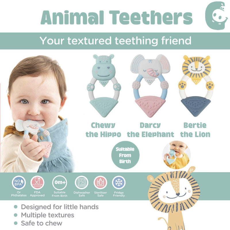 Cheeky Chompers Animal Teethers - Teething Toys for Babies - Adorable Teething Rings with Integrated Gel Applicator and Soft Silicone Design – Fun, Friendly and 100% Safe - Darcy The Elephant 1 Count (Pack of 1) - NewNest Australia